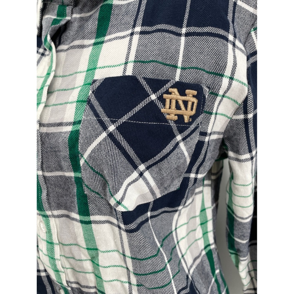 Notre Dame Plaid Flannel Top Womens Medium Navy Green Fighting Irish UG Apparel - Picture 2 of 9